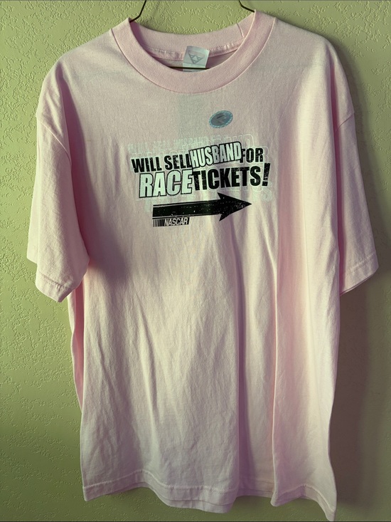 Nascar Tops - Nascar Light Pink Short Sleeve Tee with Black Graphic Arrow